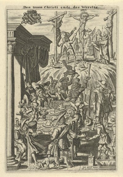 Christ on the cross and a feast by Philips van Mallery